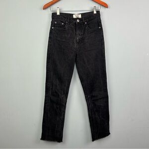 Reformation organic cotton high rise straight leg jeans wash black 25P raw hem